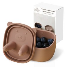 퍼기 곰돌이 이지그립 간식 실리콘 보관용기, 300ml, 브라운, 1개