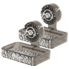 冰川紋吸盤肥皂架 透灰 免釘免鑽 浴室收納好幫手, 2個