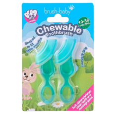 brush-baby 固齒潔牙刷 2入 10-36個月 柔軟矽膠, 綠色, 1組