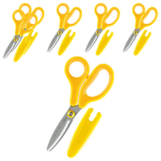 FitcutCurve 兒童30度弧線剪刀 左手用 SC-145ML, 氟素加工刀刃不沾黏, 安全圓形尖端附收納蓋, 柔軟材質握柄, 黃色, 6個