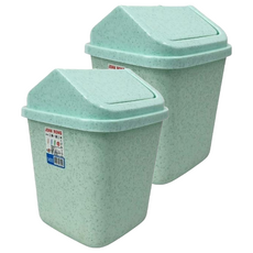 震嶸塑膠 小伯爵方形附蓋垃圾桶 Set 2, 綠色, 6L, 19.5 x 19.5 x 28cm