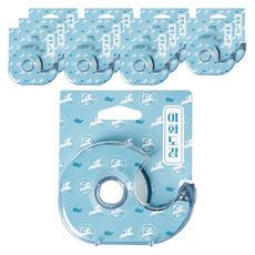 이화도감 대용량 문구테이프 18mm x 30m 커터 청자, 블루, 12개