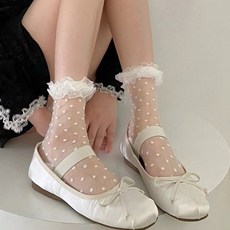 마켓피아 여성용 레이스 패션 물방울 패턴 발목 양말 2켤레