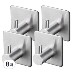 피어니스트 무타공 스틸 다용도 접착식 걸이, 실버, 8개