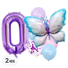 메리벨르 오로라 나비 생일 파티 베이비샤워 대형 숫자풍선 세트, 숫자 0, 2세트