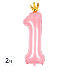 Partyzzang 皇冠 數字 1 週歲派對 週歲 鋁箔 氣球 特大, 粉紅色, 2個