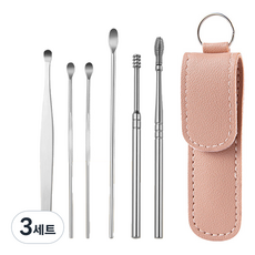 The Bella時尚配件簡約彩色掏耳棒 6種+彩色皮革盒 粉色, 3組