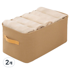 IYES 布料衣物整理附把手可折疊收納箱, 2個, 米色, 48 x 29 x 24.5 cm