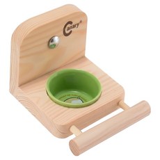 Canary 憤怒鳥飼料架 附瓷碗 單孔 B-A278 鳥類專用松木 穩固耐用, 1組