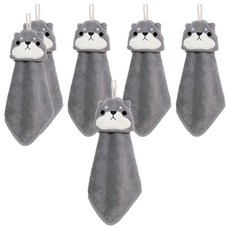 擦手巾 灰色柴柴 6條裝 珊瑚絨吸水速乾掛式擦手巾, 6條