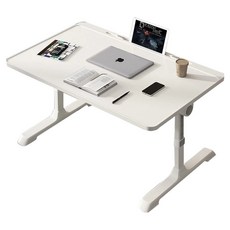 免組裝加大升降床上多功能筆電桌, 鋁合金高密度板材質, 60*40cm桌面, 27~38cm高度可調節, 暖白