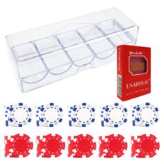 Dassadotcom 彩色撲克籌碼 白色50p+紅色50p+皇家卡牌+壓克力盒 A3套組, 1套, 混合顏色
