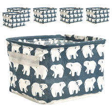 棉麻收納籃, 6個套裝, 深藍色北極熊, 20 x 13 x 16cm, 6個