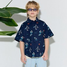 Pepperzzle 男童涼感透氣夏季滿版印花短袖襯衫