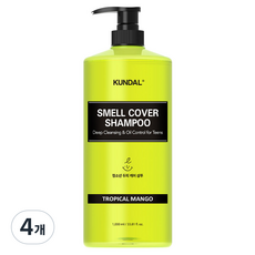 쿤달 올데이 스멜커버 청소년 샴푸 트로피컬 망고향, 1L, 4개