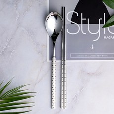 RAONNURI 菱形印花餐具組, 1組, 勺子+筷子