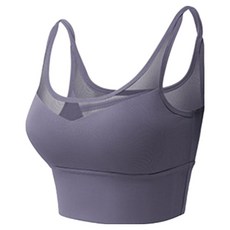 透氣網細肩運動內衣, 加寬底圍包裹, 細膩輕薄面料, 可拆卸式杯墊, 雙細肩帶, S, 薰灰紫