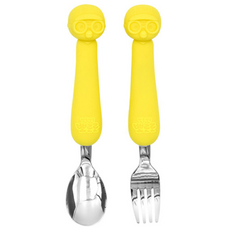 Lil Pang Pororo 軟矽膠手柄不銹鋼勺叉套裝, 湯匙+叉子, 混色