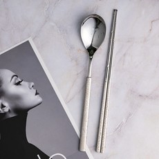 RAONNURI 豹紋印花餐具組, 白色, 白勺+筷子, 1套