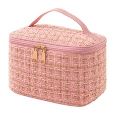 小香風化妝包 手提收納包 20x14.5x13cm, 粉色, 1個