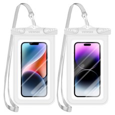 VIEWSEE IPX8防水等級 四重鎖定 多用途 螢幕觸控 玩水 水上樂園 手機防水袋 + 頸掛繩, 白色, 2個