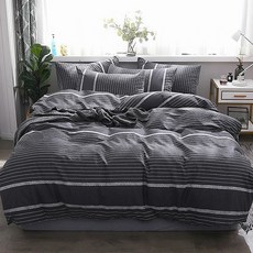 MIT 舒柔棉雙人薄被套, 幸福彼岸 黑色 + 灰色