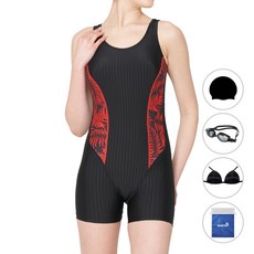 quaro 女款U背二分泳衣 + 泳帽 + 泳鏡 + 胸墊 + 防水袋組合 QRB283S