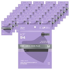아에르 스탠다드 라이트핏 PLUS 보건용 마스크 중형 KF94, 1개입, 100개, 검정색