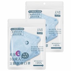 JUN 郡昱 3D成人立體醫療口罩 L, 鳶尾藍, 10片, 2包