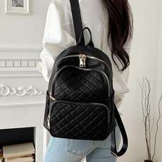 ADDEDIT 女款絎縫防水尼龍雙肩後背包, 黑色的