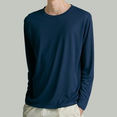 TERAWOOD 男女通用抗皺快乾圓領長袖T恤, 海軍藍