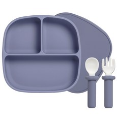 LALABY 孩童食品餐具2入組, 便當蓋+餐盤+餐具, 05薰衣草紫