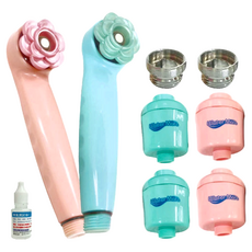 MOTELY 魔特萊 日本除氯健康沐浴組 加壓可調段式, 櫻花粉 + 天空粉藍, 1組