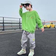 男童拼色長袖衛衣+長褲套裝