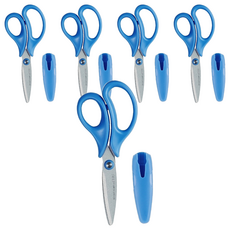 PLUS 普樂士 兒童剪刀 柔軟握柄 附安全收納蓋, 藍色, 5支