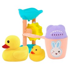 黃色小鴨 水漏+熊頭水瓢+搪膠鴨套裝 112PCS 洗澡玩具, 1包