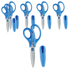 PLUS 普樂士 兒童剪刀, 安全剪刀, 柔軟握柄, 附安全收納蓋, 藍色, 6支