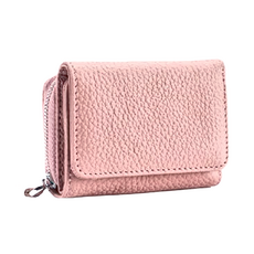 RFID 真皮頭層牛皮 3摺迷你短夾, 小身型大容量, 多功能分層收納, 豆粉, 1個, 迷你