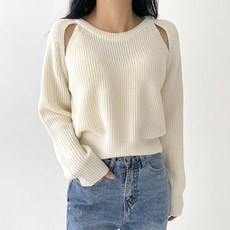 Planday 女款柔美風圓領挖肩Hachi針織衫