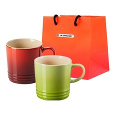 르크루제 카푸치노 머그 200ml x 2종 세트 + 쇼핑백 S, 빨강, 팜, 1세트