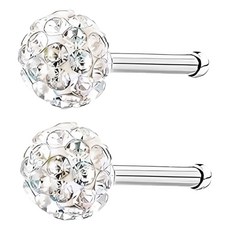 耀眼美人 迷你聚光球鋯石鑽養耳棒,醫療鋼/鈦鋼耳環 2個, 白彩, 2件