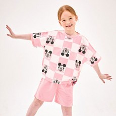JELISPOON 迪士尼兒童米奇棋盤格短袖上下裝套組