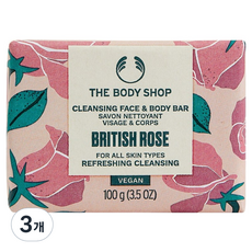 더바디샵 클렌징 페이스 엔 바디 바 비누 브리티쉬 로즈, 100g, 3개