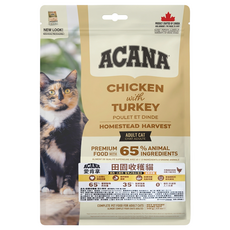 ACANA 愛肯拿 成貓用 田園收穫貓糧, 放養雞肉 + 火雞肉 + 藍莓, 340g, 1包