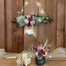 樂福莉農場 聖誕裝飾 掛飾與中心裝飾品 木屋LED燈 套組, 1套, 粉紅色