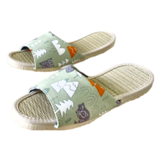 TAIWAN SLIPPER 台灣犀利趴 i Slippers 小時光 真草蓆室內拖鞋, XL, 動物之森 綠色, 1雙