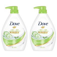 多芬 清爽水嫩柔膚沐浴露 小黃瓜 + 綠茶, 全新升級配方，雙效養膚，保濕力更強，24小時長效水潤, 900g, 2瓶