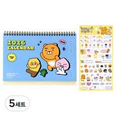 카카오프렌즈 2026년 베이직 탁상 캘린더 + 데코 스티커 세트, 블루(달력), 5세트
