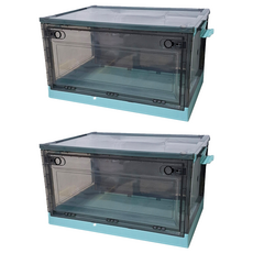 三開摺疊收納箱, 透明黑色 + 綠色, 737 特大號, 2組