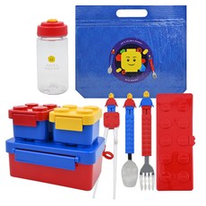 OXFORD 積木造型便當盒野餐組 含便當盒 水壺 餐具收納盒 保冷收納袋, 1組